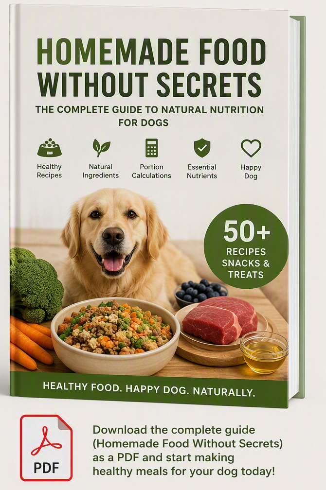 Homemade Food Without Secrets eBook cover with a 50+ recipes, snacks and treats badge - download the complete guide as a PDF