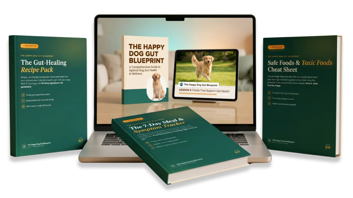 The Happy Dog Gut Blueprint digital program shown on a tablet