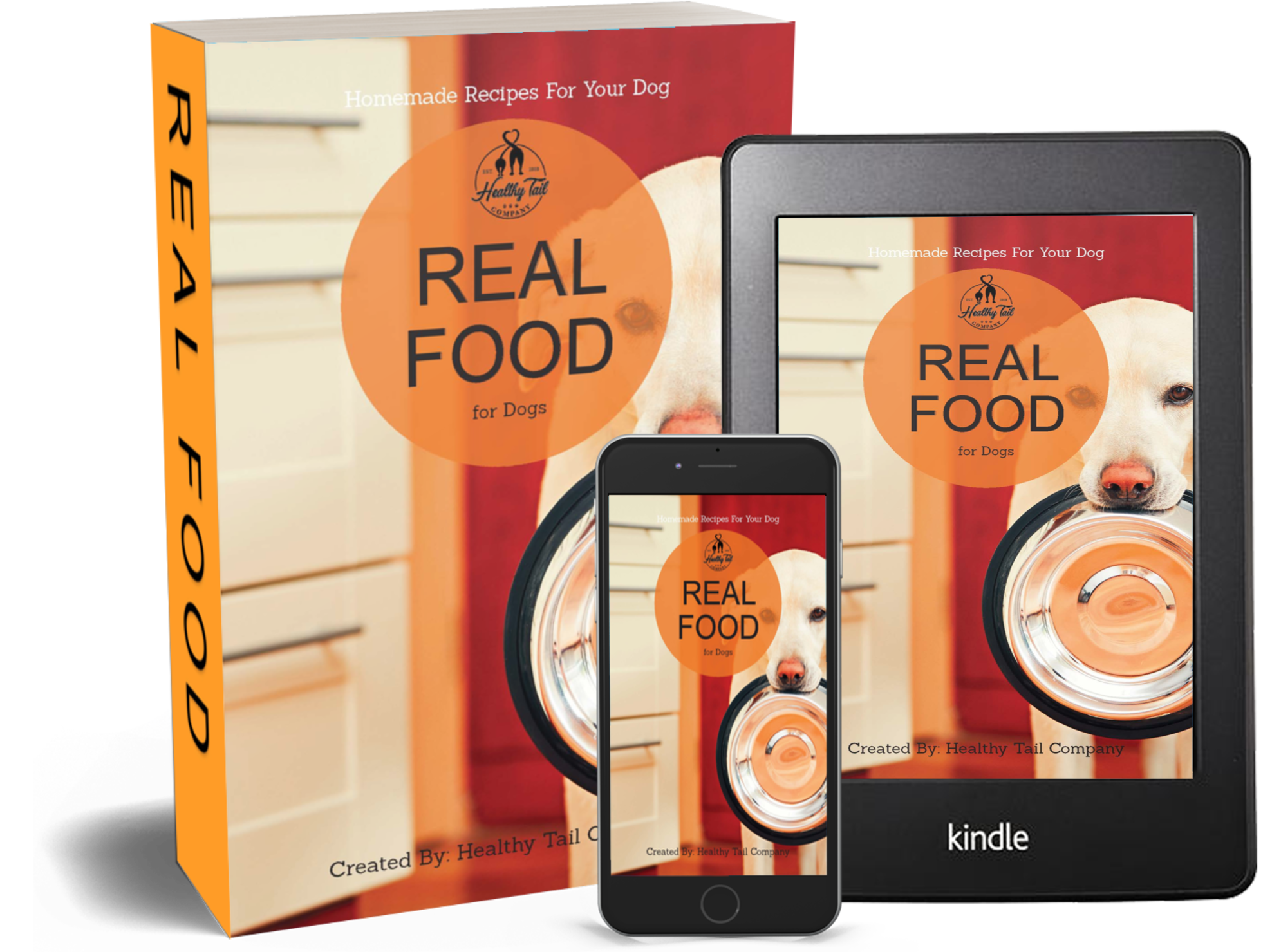 Real Food for Dogs cookbook bundle with bonus books shown as 3D covers